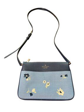 Kate Spade Leila Triple Gusset Crossbody Bag Blue Floral With Adjustable Strap